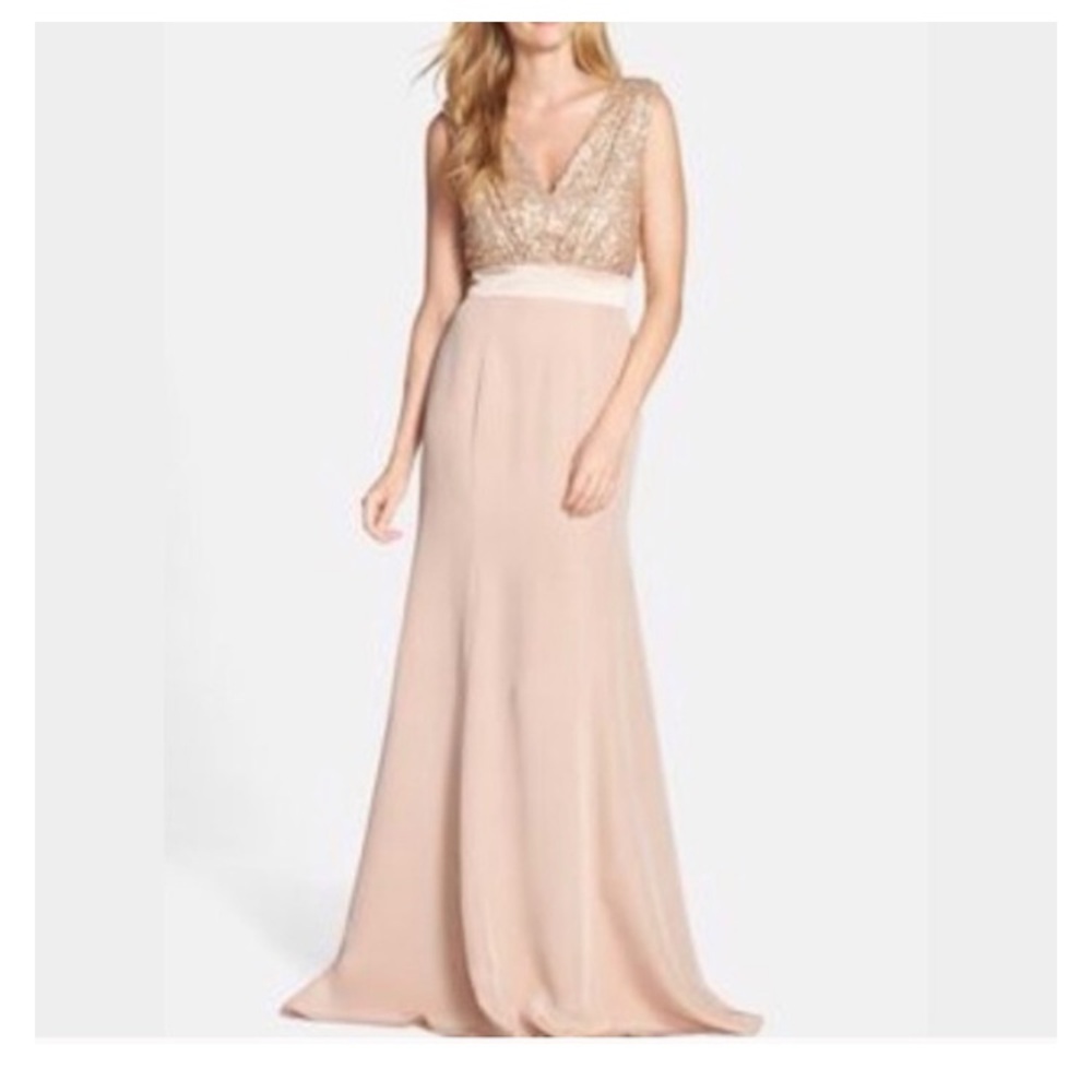 VERA WANG Women’s Sequin Bodice Blush Gown w Elegant Draped Back (Small) (2) - Picture 1 of 7